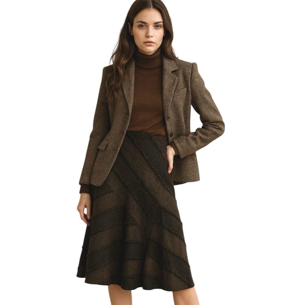 Lena Gabrielle New York Black & Brown Diagonal Stripe ALine Midi Skirt Women’s 8